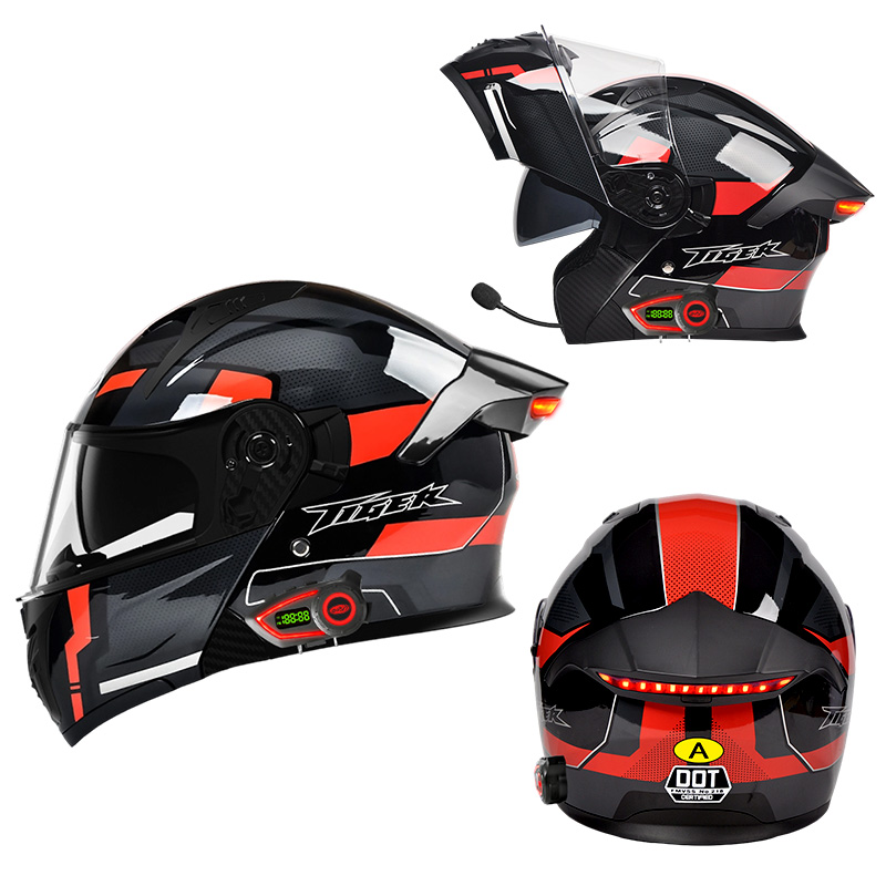 Full Face Motorcycle Helmet With Bluetooth - Helm Motor LED Intelligence Tail Light