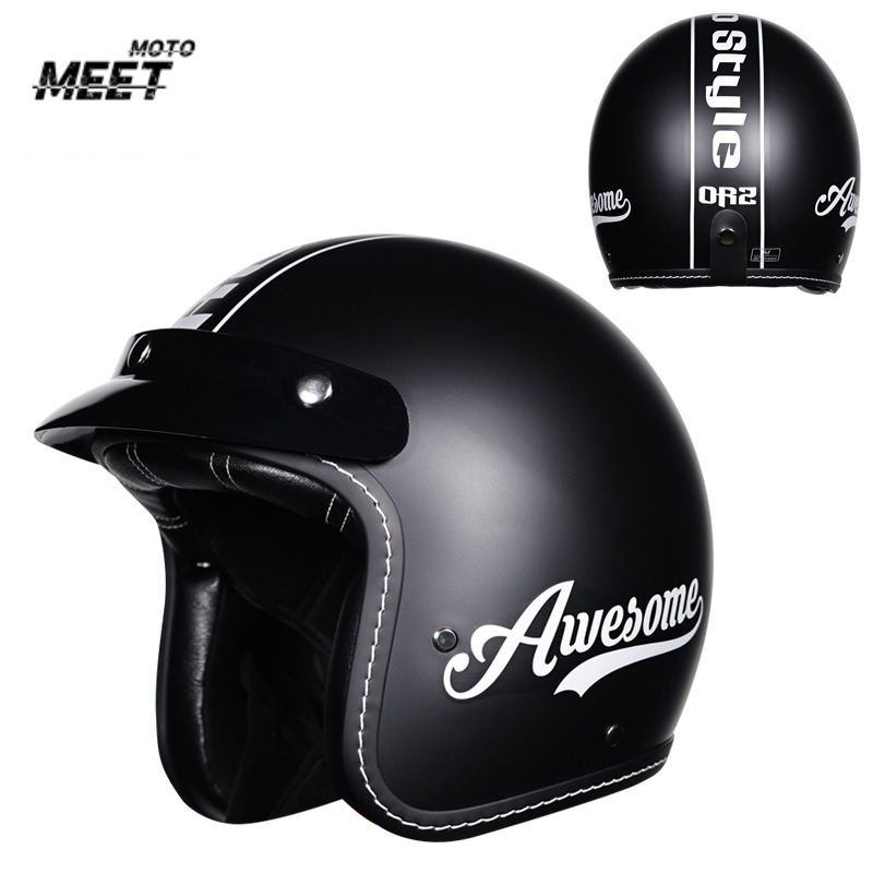 Vintage Open Face Retro Helmet - Helm Motor Retro Unisex 3/4 Open-Face,