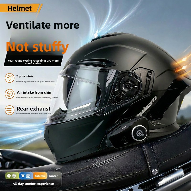 Helm Motor Flip-up Kuqibao Ber - Full Face Motorcycle Helmet With Bluetooth ulasan dan harga